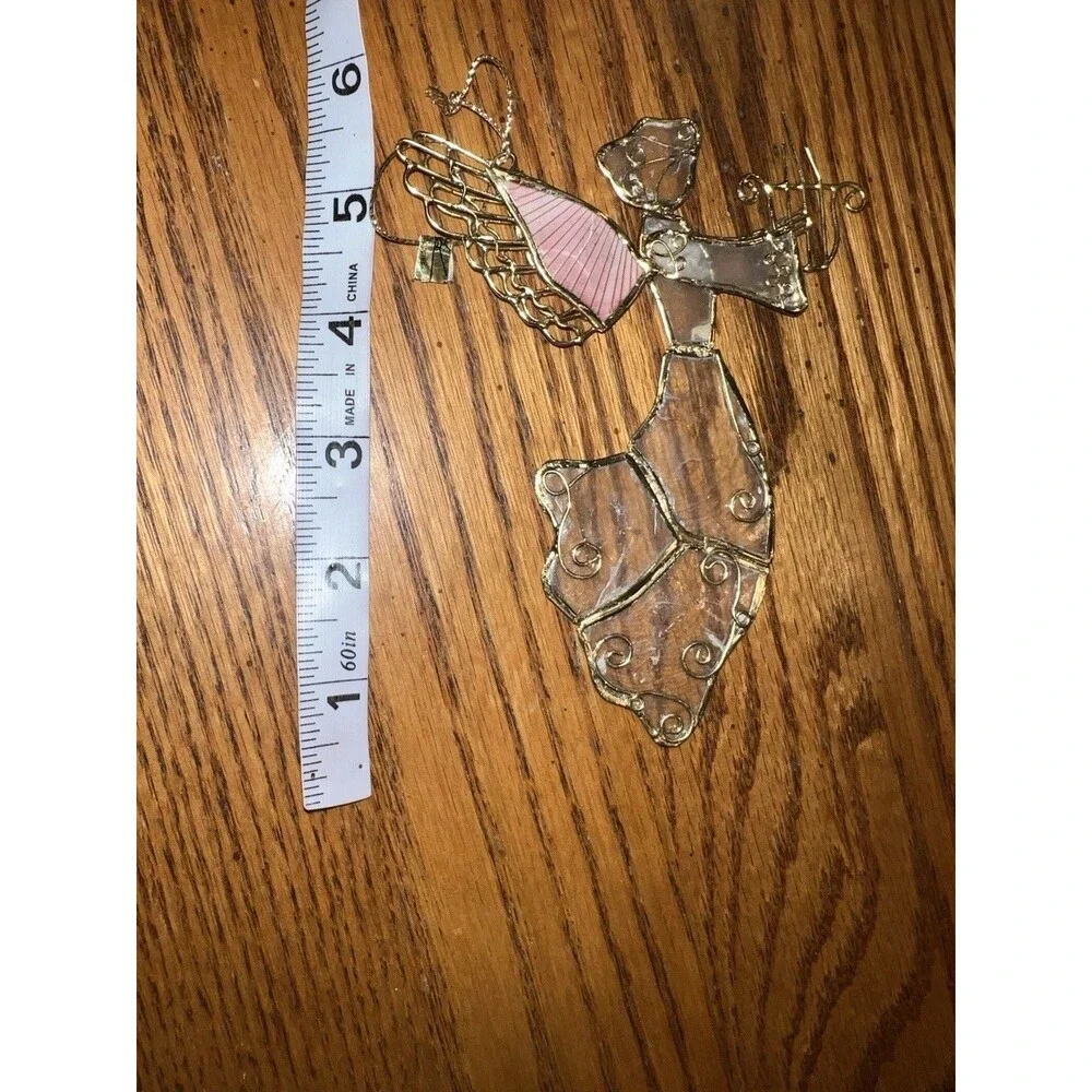 Angel W/Harp Capiz Shell Gold Tone Christmas Home Decor Phillipines Vintage